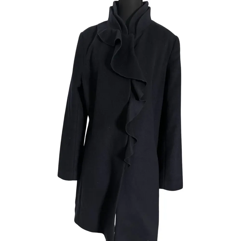 DKNY Walker Women's Coat Ruffle Wool Blend Stand Up Collar Overcoat - Picture 7 of 8